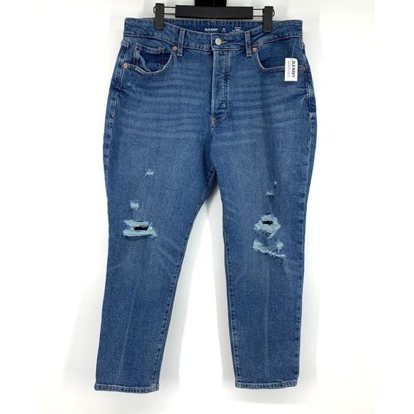 Old Navy Jeans High Rise Curvy OG Straight Button Fly Distressed - Picture 3 of 10